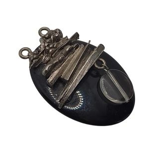 Vintage Abstract Silver Tone & Black Plastic Pendant
